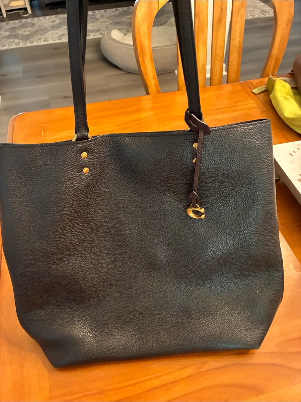Coach Black Pebbled Leather Tote with Gold Accents